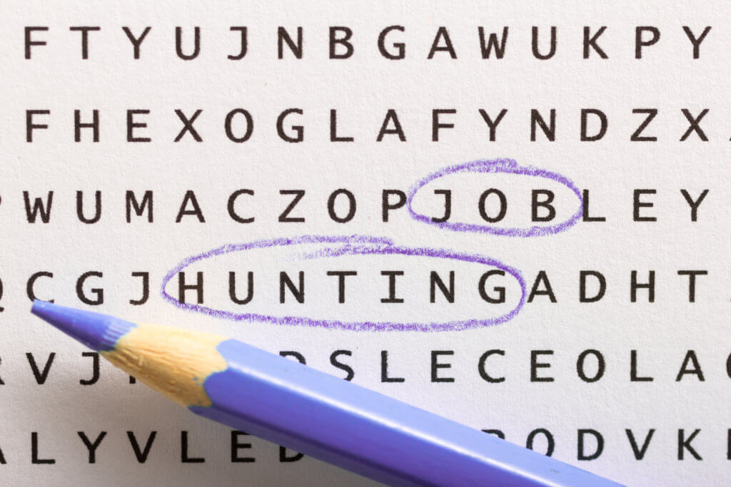 Word search, puzzle. New job, job hunting.