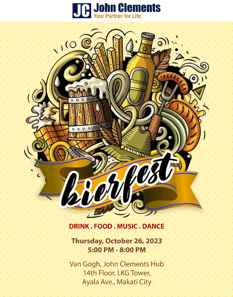Octoberfest business networking poster with images of beer and the word "bierfest"