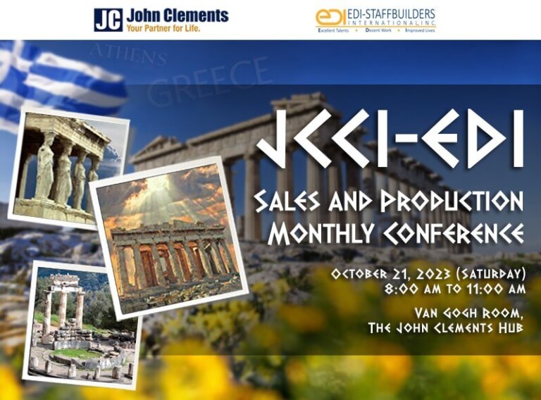 John Clements Consultants Sales and Production Monthly Conference Greek-themed artwork.