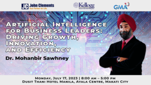 event poster for AI for business with speaker’s photo 
