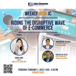 event poster for talk on Philippine e-commerce with photos of speakers