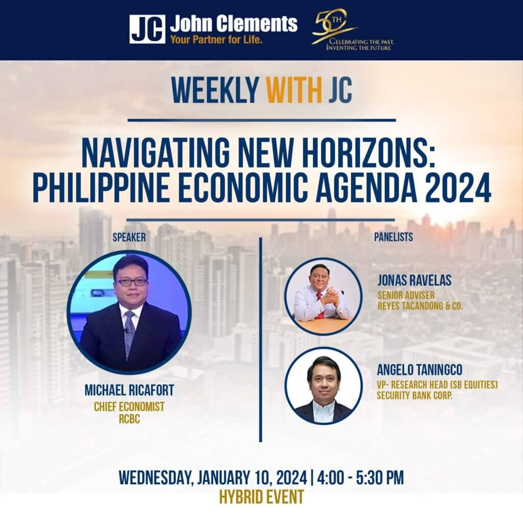 Philippine economic agenda event poster with speakers’ photos