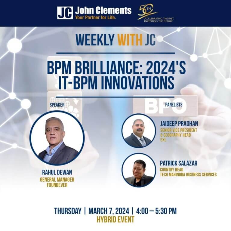 it-bpm event poster with three pictures of speakers