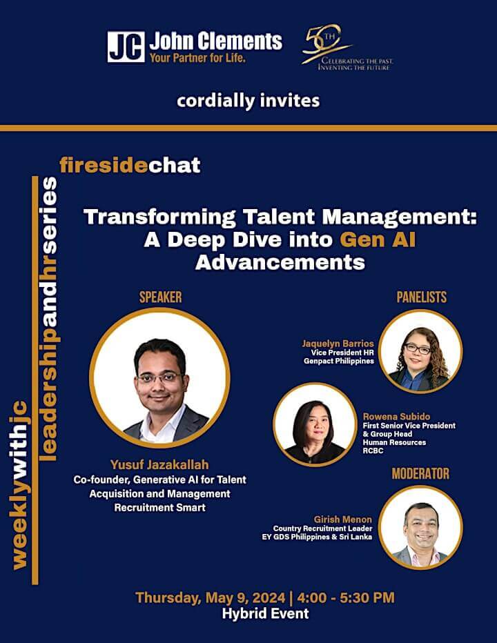 event poster with four speakers for talent management session